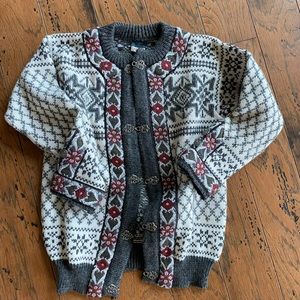 Dale of Norway Pure New Wool Sweater Metal Clasp Fair Isle Cardigan